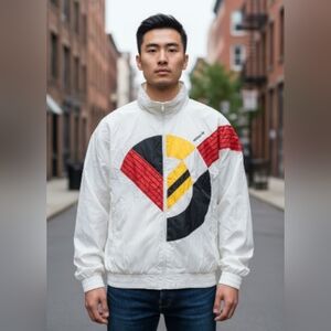 Vtg 80s 90s Adidas Trefoil HTF Windbreaker Jacket Size Large White Taiwan R.O.C.